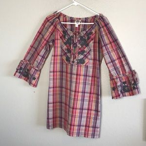 Ivy Jane Plaid Embroidered Tunic dress Size XS